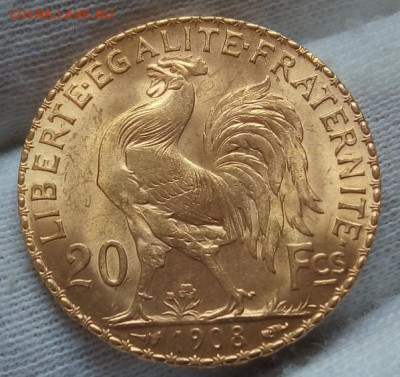 20 Франков 1908г яркий UNC до вечера 10.09.22 - IMG_20220910_081135