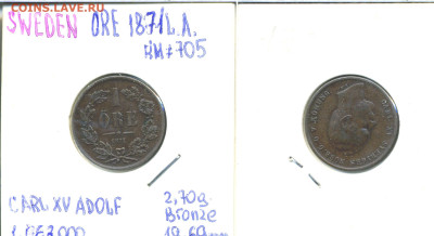 Швеция 1 эре, 1871 - 1ore1871