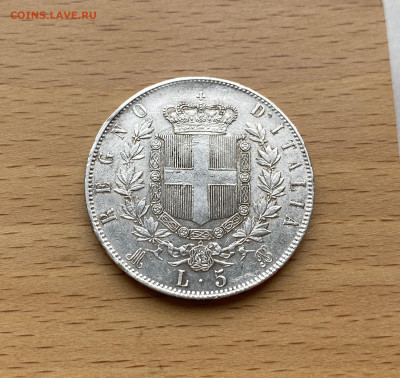 Италия 5 Лир 1874 Король Виктор Эммануил II Серебро Крона Ша - IMG_7138.JPG