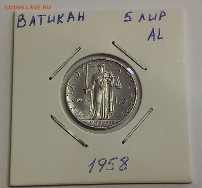 Ватикан 5 лир 1958. Тираж - 30 000 шт. - 3