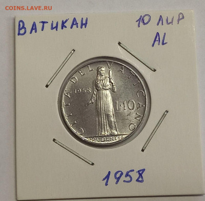 Ватикан 10 лир 1958. UNC. Тираж - 30 000 шт. - 4