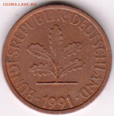 ГЕРМАНИЯ 1 пфенниг 1991 г. J до 26.09.22 г. в 23.00 - 013