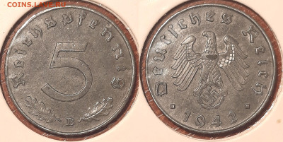 Германия - Третий рейх 5 рейхспфеннигов, 1942 В до 26го - 50pf1942B