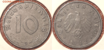 Германия - Третий рейх 10 рейхспфеннигов, 1942 G до 26го - 10pf1942g