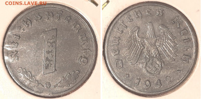 Германия - Третий рейх 1 рейхспфенниг, 1942 до 26го - 1pf1942G