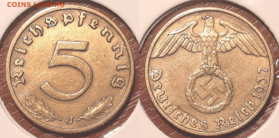 Германия - Третий рейх 5 рейхспфеннигов, 1937 до 26го - 5pf1937j