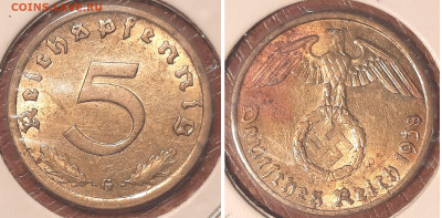 Германия - Третий рейх 5 рейхспфеннигов, 1938 G до 26го - 5pf1938g