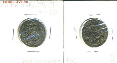 Австрия 3 крейцера, 1717 Орел с гербом Австрии на груди до26 - au3kr1717
