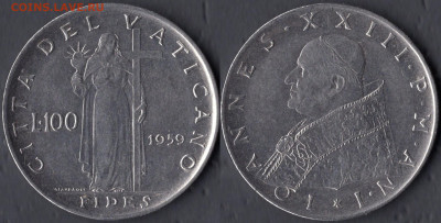 Ватикан 100 лир 1959 до 22:00мск 30.09.22 - Ватикан 100 лир 1959