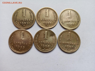 Шесть монет 1 копейка 1952,53,54,55,56,57 года Домашние. - IMG_20220926_171116