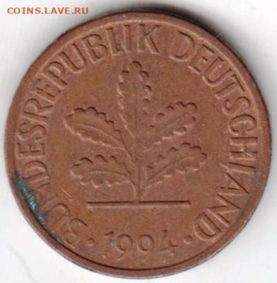 ГЕРМАНИЯ 1 пфенниг 1994 г. D до 03.10.22 г. в 23.00 - 003