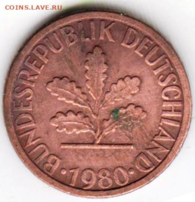ГЕРМАНИЯ 1 пфенниг 1980 г. G до 03.10.22 г. в 23.00 - 005