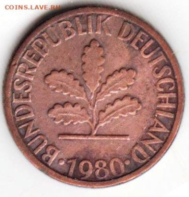 ГЕРМАНИЯ 1 пфенниг 1980 г. D до 04.10.22 г. в 23.00 - 010