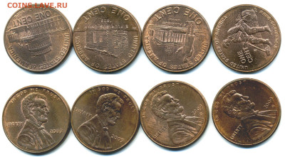 США 1 ц, 2009 200 лет со дня рождения Линкольна 4 шт. до 3го - USA1cent09