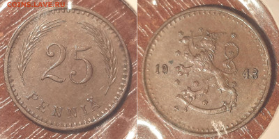 Финляндия 25 пенни, 1943 до 3го - 25p1943