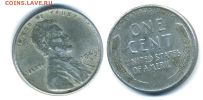 США 1 цент, 1943 Сталь с цинковым покрытием до 3го - cent-1943