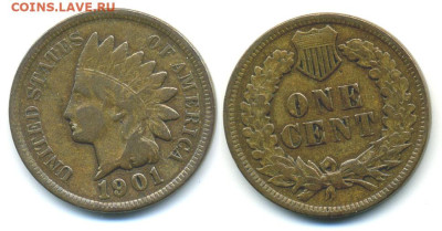 США 1 цент, 1901 Indian Head Cent до 3го - cent-1901