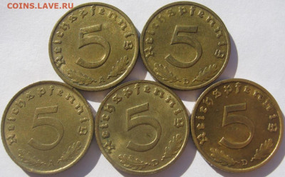  3 рейх 5 пфеннигов 1937 A, D 1938 A, D (5 шт.) - IMG_2902.JPG