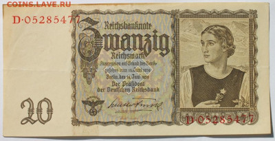 Германия 3 Рейх 20 рейхсмарок 1939 (16 июня 1939) до 21.10. - IMG_1896.JPG