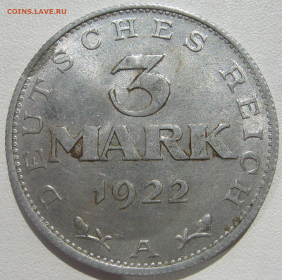 Германия Веймар 3 марки 1922 A годовщина конституции 21.10 - IMG_1907.JPG