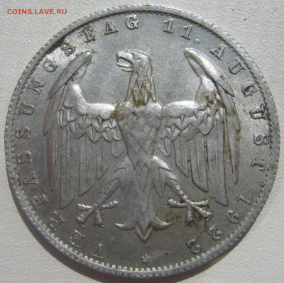 Германия Веймар 3 марки 1922 A годовщина конституции 21.10 - IMG_1908.JPG