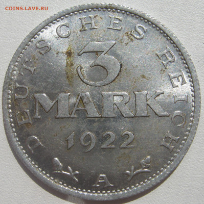 Германия Веймар 3 марки 1922 A годовщина конституции 21.10 - IMG_1909.JPG