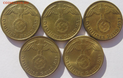 Германия 3 рейх 5 пфеннигов 1937 A, D, J 1938 A, D (5 шт.) - IMG_2930.JPG