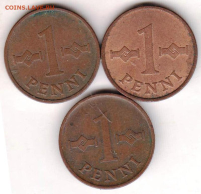ФИНЛЯНДИЯ 1 пенни 1963 г. 3 шт. до 30.10.22 г. в 23.00 - 048