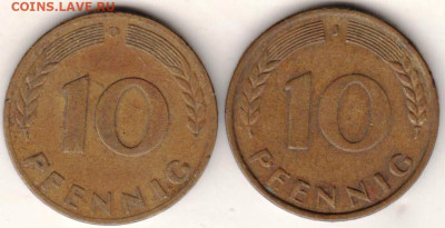 ФРГ 10 пфеннигов 1950 г. J, D до 30.10.22 г. в 23.00 - 050