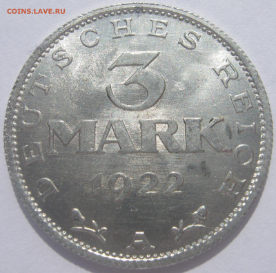 Германия Веймар 3 марки 1922 A годовщина конституции 28.10. - IMG_1856.JPG