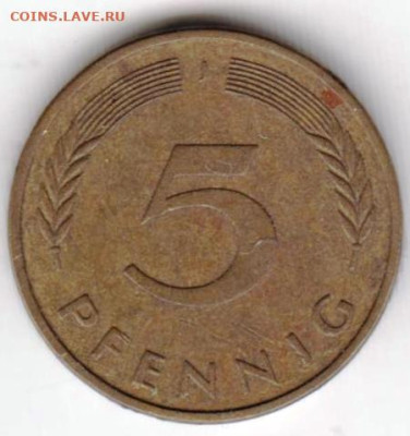 ГЕРМАНИЯ 5 пфеннигов 1990 г. J до 01.11.22 г. в 23.00 - 063