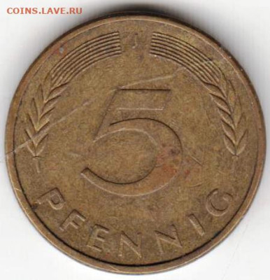 ГЕРМАНИЯ 5 пфеннигов 1989 г. J до 01.11.22 г. в 23.00 - 064