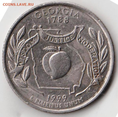 США квотер ДЖОРЖИЯ 1999 г.. Р до 04.11.22 г. в 23.00 - 033