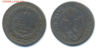 Герцогство Нассау 1 крейцер, 1808 до 01.11 - Nas1kr1808