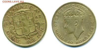 Ямайка 1 пенни, 1942 до 01.11 - Jama1pen1942