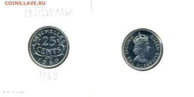 Сейшелы 25 центов, 1969 PROOF - Seysh25c1969PROOF