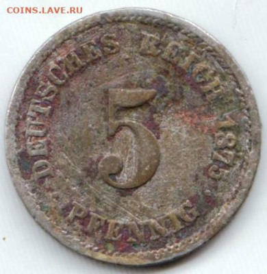 ГЕРМАНИЯ 5 пфеннигов 1875 г. до 09.11.22 г. в 23.00 - 047