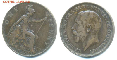 Великобритания 1 пенни 1912 до 07.11 с рубля - 1p1912