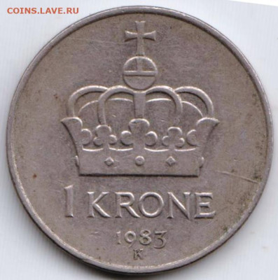 НОРВЕГИЯ 1 крона 1983 г. до 12.11.22 г. в 23.00 - 062