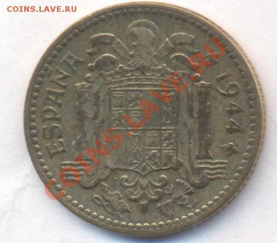 Испания 1 песета 1944 г. До 4.12.11 г. 21-00 МСК. - 1 песета.1