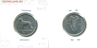 Ирландия 6 пенсов, 1935 до 14.11 - Irl6p1935