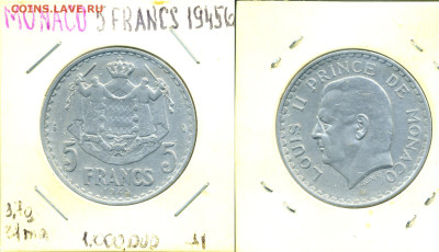 Монако 5 франков, 1945 до 14.11 - 5fr1945