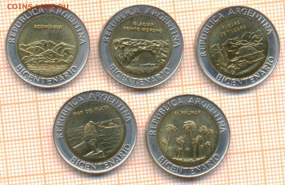 Аргентина 1 песо 2010 г. 200 лет., фикс - Аргентина 1 песо 5шт юб1