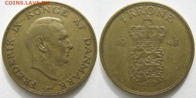 Дания 1 крона 1948 до 21-11-22 в 22:00 - Дания 1 крона 1948    1029