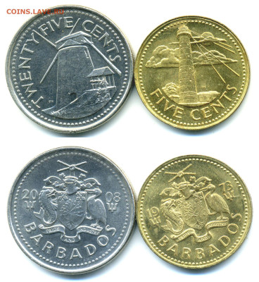 21 монета разных стран 1896-2008 до 17.11 - Barbados5+25c