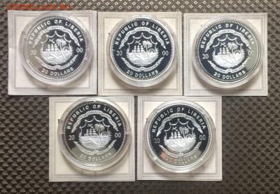 Либерия 20дол.2000г.Серия Корабли 5 штПруф.Сертификат.20.11 - 192