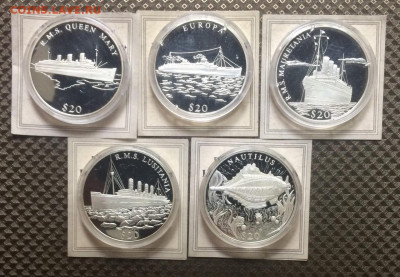 Либерия 20дол.2000г.Серия Корабли 5 штПруф.Сертификат.20.11 - 191