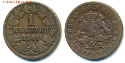 Нассау 1 крейцер, 1861 до 01.12 - Nassay1kr1861