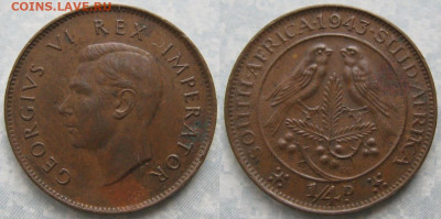 4 пенни 1943 до 06-12-22 в 22:00 - Брит Юж Африка четверть пенни 1943    8919