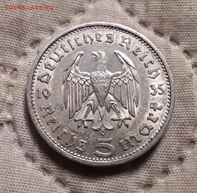 Германия. 5 марок 1935 г. Е. Гинденбург. До 04.12.22. - 20221201_222657